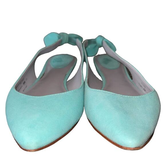 Johnston & Murphy Slingback Sandals Suede Tami Bow Aqua Shimmer - Picture 5 of 9